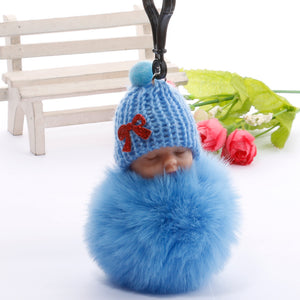 Cute Sleeping Baby Plush Doll Kids Baby Toy Xmas Gift Fur Ball Key Chain Pendant Girl Bag Ornaments Easter Decor Birthday Favors