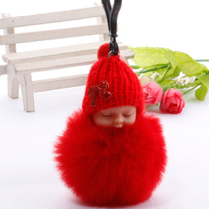 Cute Sleeping Baby Plush Doll Kids Baby Toy Xmas Gift Fur Ball Key Chain Pendant Girl Bag Ornaments Easter Decor Birthday Favors