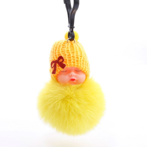 Cute Sleeping Baby Plush Doll Kids Baby Toy Xmas Gift Fur Ball Key Chain Pendant Girl Bag Ornaments Easter Decor Birthday Favors