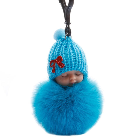 Cute Sleeping Baby Plush Doll Kids Baby Toy Xmas Gift Fur Ball Key Chain Pendant Girl Bag Ornaments Easter Decor Birthday Favors