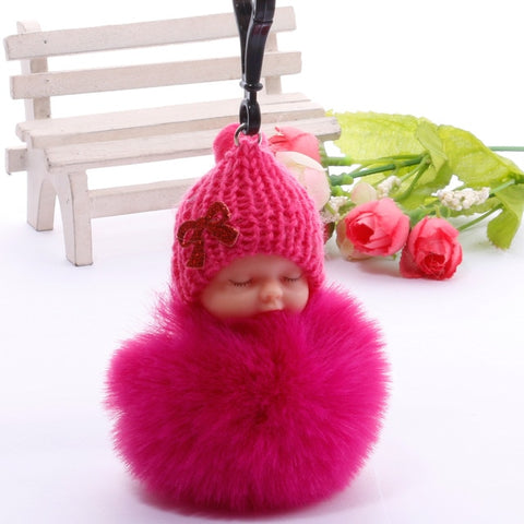 Cute Sleeping Baby Plush Doll Kids Baby Toy Xmas Gift Fur Ball Key Chain Pendant Girl Bag Ornaments Easter Decor Birthday Favors