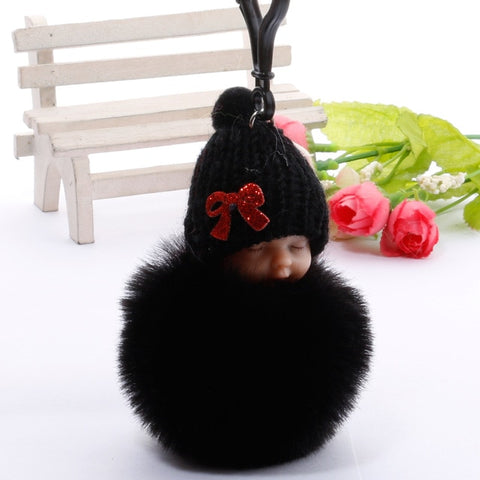 Cute Sleeping Baby Plush Doll Kids Baby Toy Xmas Gift Fur Ball Key Chain Pendant Girl Bag Ornaments Easter Decor Birthday Favors