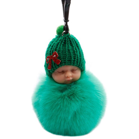 Cute Sleeping Baby Plush Doll Kids Baby Toy Xmas Gift Fur Ball Key Chain Pendant Girl Bag Ornaments Easter Decor Birthday Favors