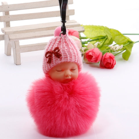 Cute Sleeping Baby Plush Doll Kids Baby Toy Xmas Gift Fur Ball Key Chain Pendant Girl Bag Ornaments Easter Decor Birthday Favors