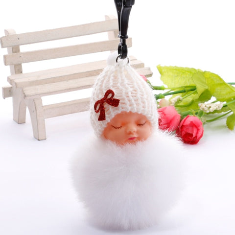 Cute Sleeping Baby Plush Doll Kids Baby Toy Xmas Gift Fur Ball Key Chain Pendant Girl Bag Ornaments Easter Decor Birthday Favors