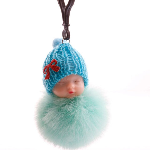 Cute Sleeping Baby Plush Doll Kids Baby Toy Xmas Gift Fur Ball Key Chain Pendant Girl Bag Ornaments Easter Decor Birthday Favors