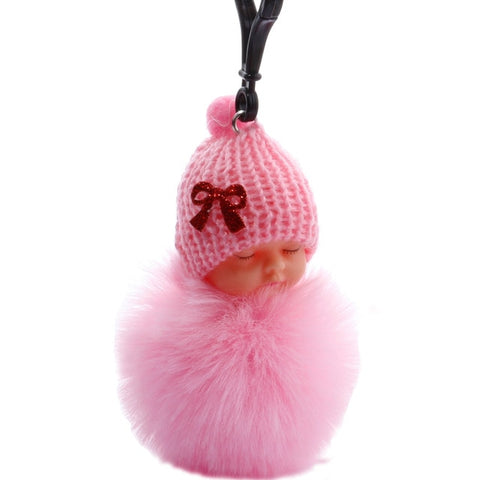 Cute Sleeping Baby Plush Doll Kids Baby Toy Xmas Gift Fur Ball Key Chain Pendant Girl Bag Ornaments Easter Decor Birthday Favors