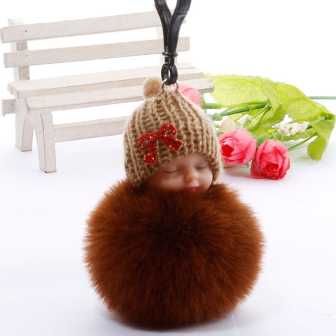 Cute Sleeping Baby Plush Doll Kids Baby Toy Xmas Gift Fur Ball Key Chain Pendant Girl Bag Ornaments Easter Decor Birthday Favors