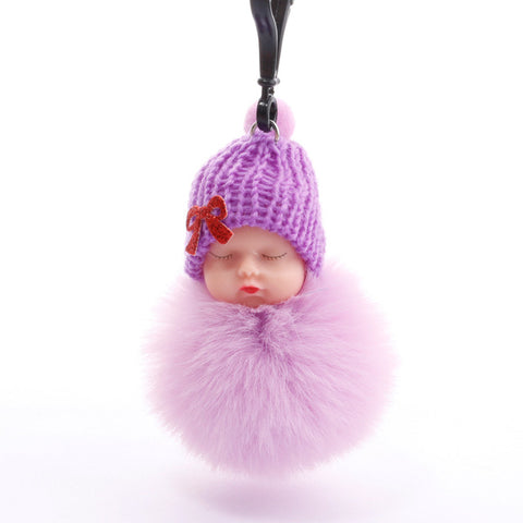 Cute Sleeping Baby Plush Doll Kids Baby Toy Xmas Gift Fur Ball Key Chain Pendant Girl Bag Ornaments Easter Decor Birthday Favors