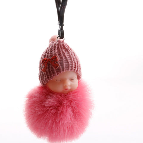 Cute Sleeping Baby Plush Doll Kids Baby Toy Xmas Gift Fur Ball Key Chain Pendant Girl Bag Ornaments Easter Decor Birthday Favors