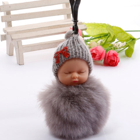 Cute Sleeping Baby Plush Doll Kids Baby Toy Xmas Gift Fur Ball Key Chain Pendant Girl Bag Ornaments Easter Decor Birthday Favors