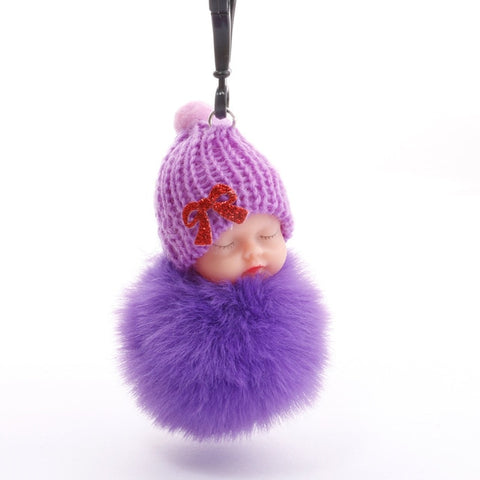 Cute Sleeping Baby Plush Doll Kids Baby Toy Xmas Gift Fur Ball Key Chain Pendant Girl Bag Ornaments Easter Decor Birthday Favors