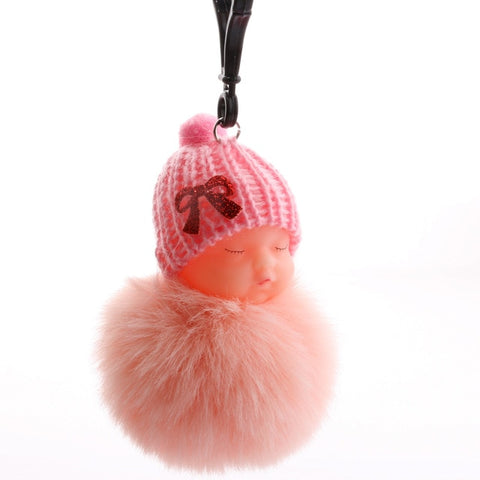 Cute Sleeping Baby Plush Doll Kids Baby Toy Xmas Gift Fur Ball Key Chain Pendant Girl Bag Ornaments Easter Decor Birthday Favors