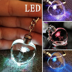 Souvenir Gift Carved Love Gift Crystal Rose Keychain With LED Light Couples Party For Valentine'S Day Gift